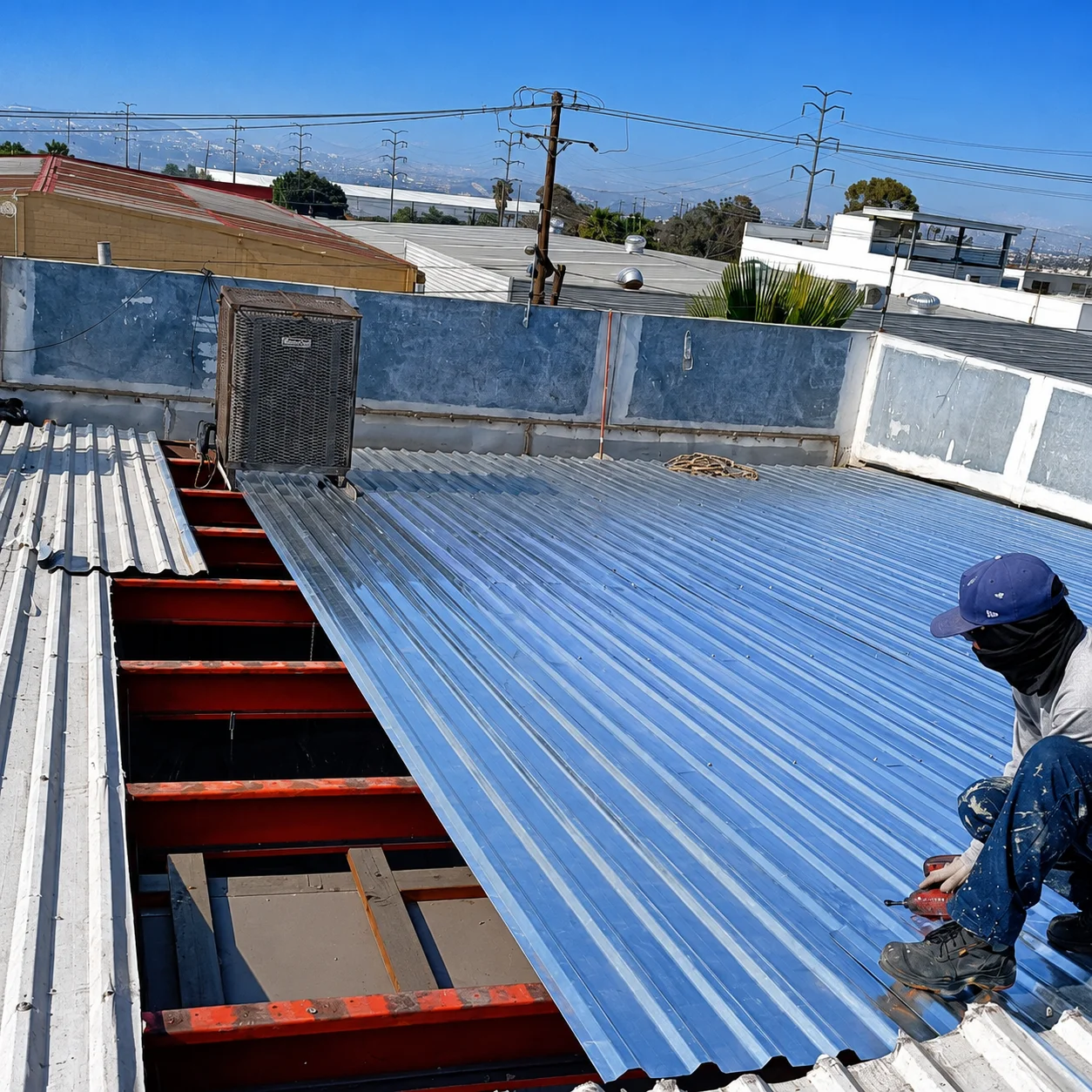 Cambio de paneles de lámina en techumbre industrial en Tijuana